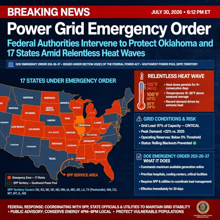 Power Grid Emergency Order: Federal Authorities Intervene to Protect Oklahoma and 17 States Amid Relentless Heat Waves
